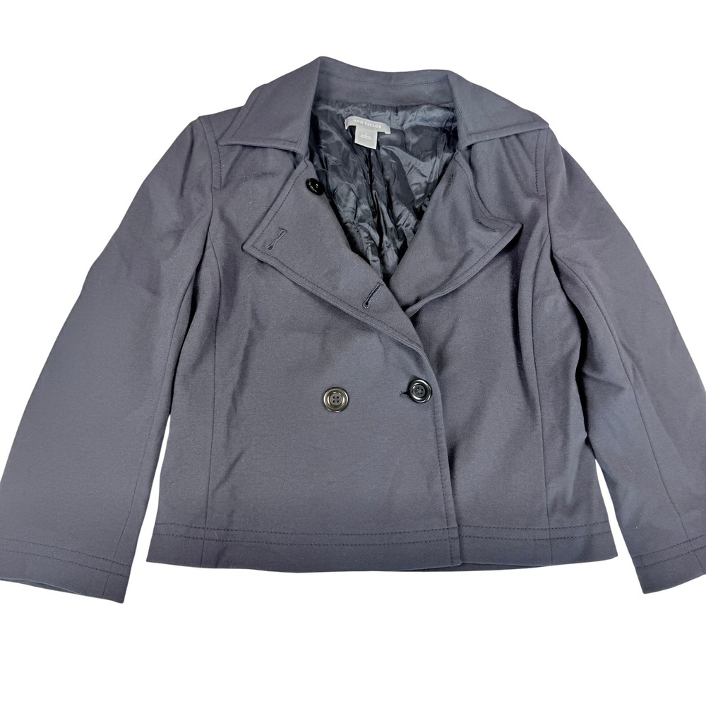 Ann Taylor Navy Blue Double Breasted Cropped Blazer Jacket Size 2 Professional